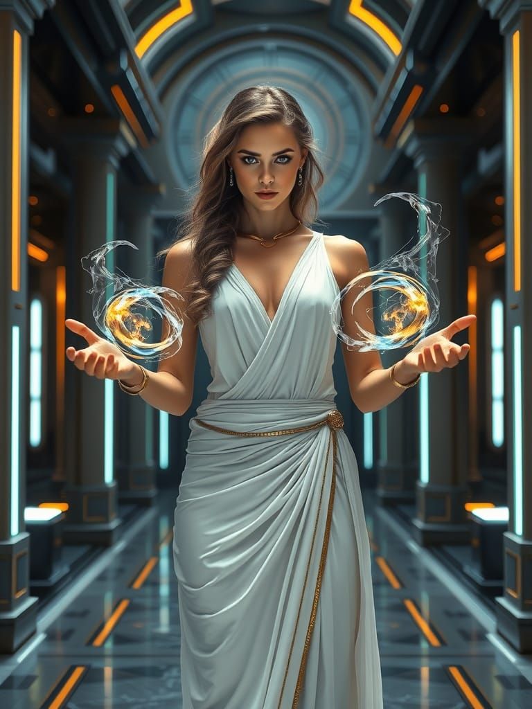 Greek Goddess Reimagined as Futuristic Princess with Advance...