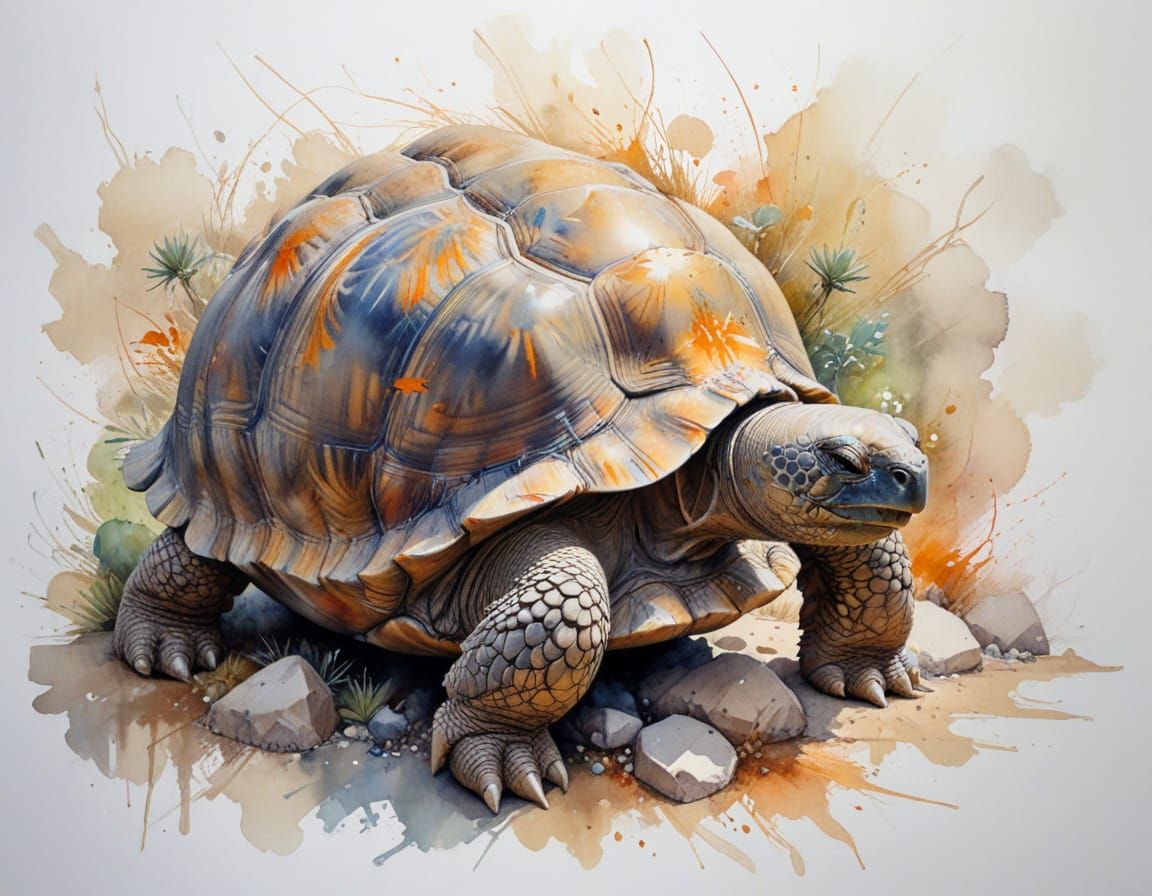 Giant Aldabra Tortoise Rests Near Granite Boulder