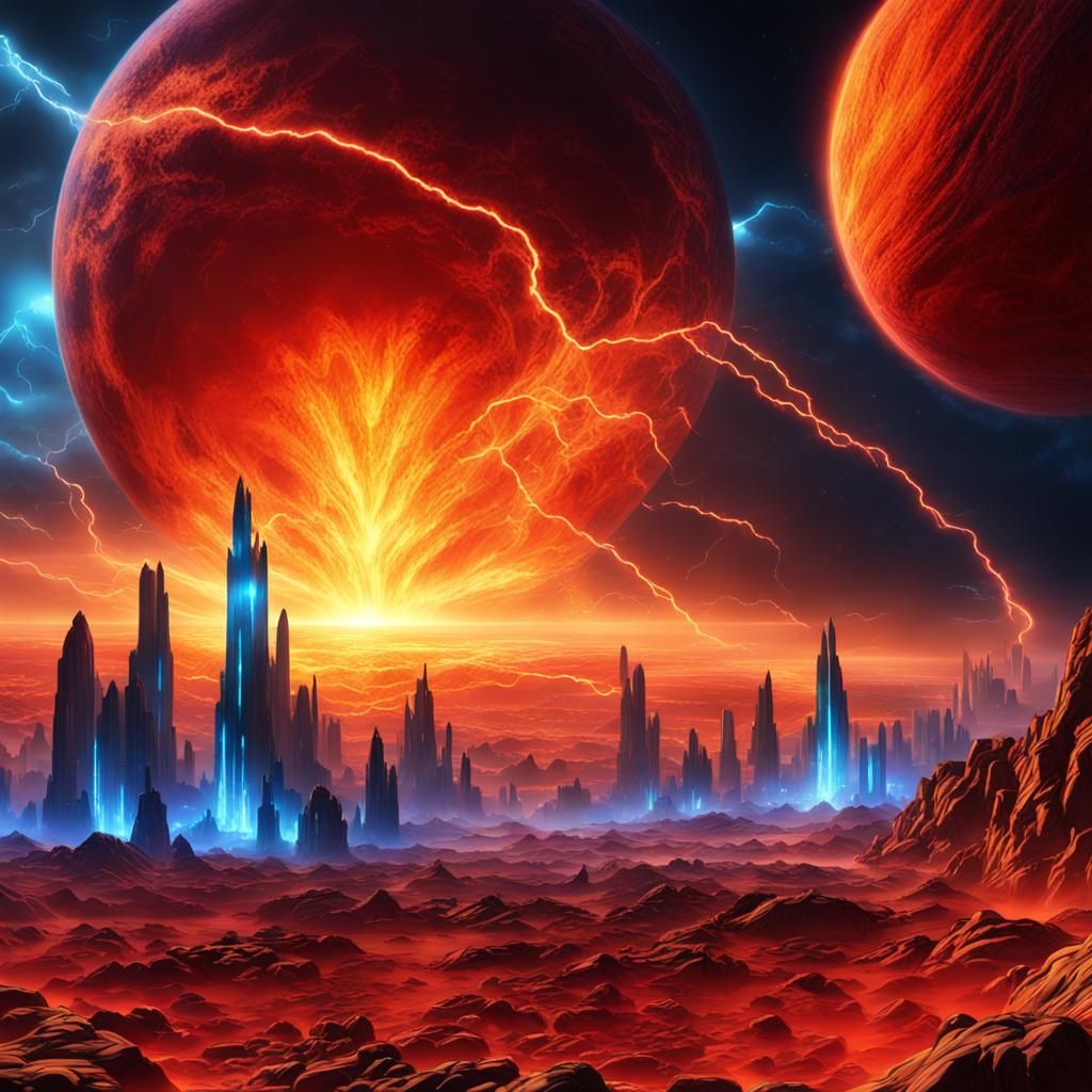 Alien Planet Explosion with Fluorescent Crystals