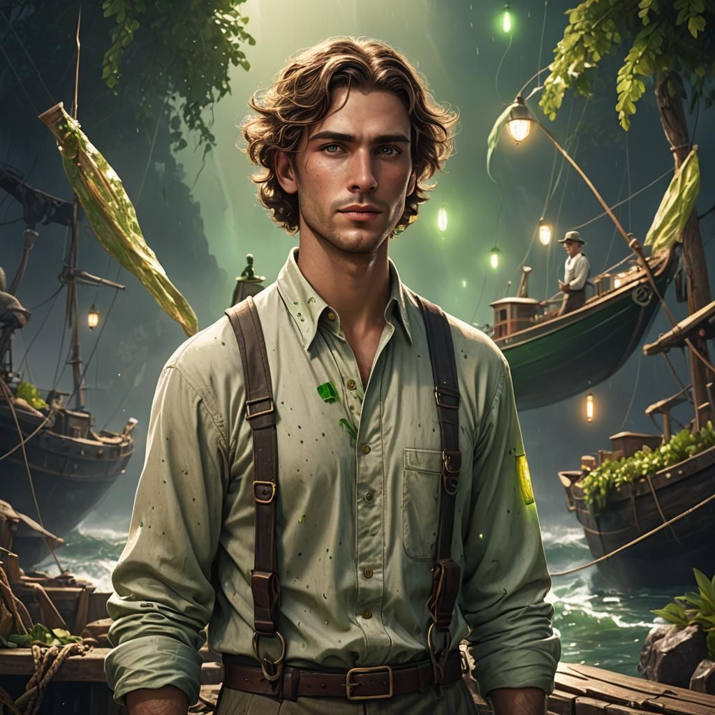 Gay Fisherman with Glowing Eyes, Fantasy Concept Art