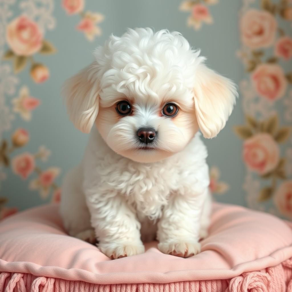 Playful Poodle Puppy Portrait in Contemporary Digital Style