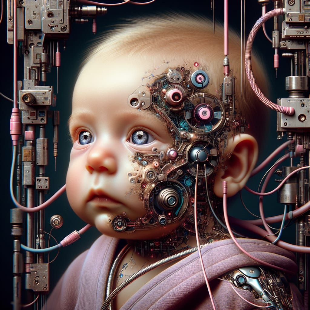Biocybernetic Baby in Cyberpunk Dystopia: Hyperrealistic 8k ...