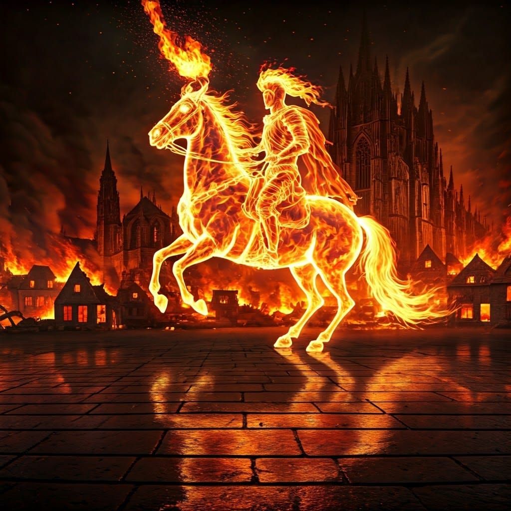 Apocalyptic Fire Horseman Galloping Through Inferno