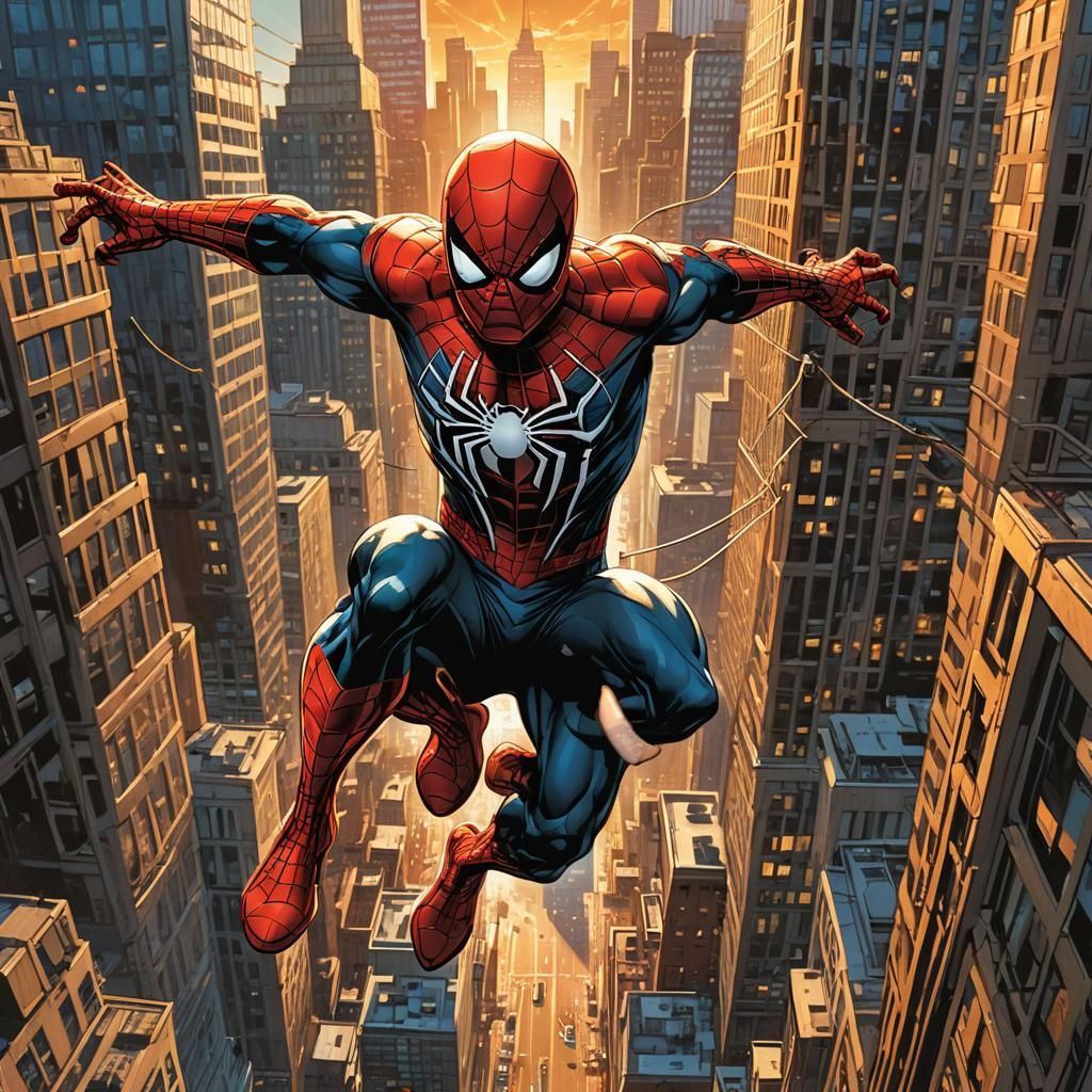 Spider-Man Swings Through City: Comic Book Art