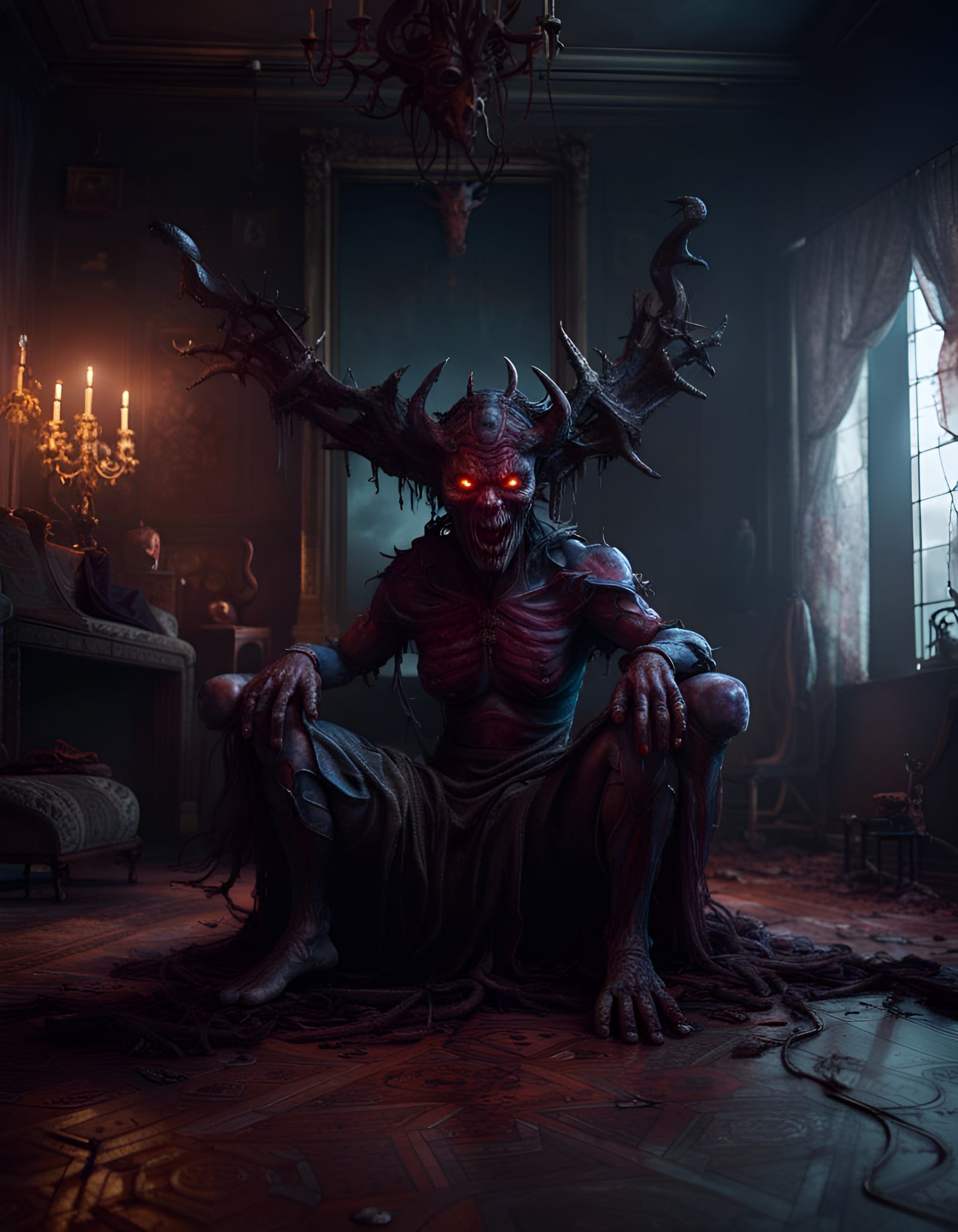 Terrifying Demon in Empty Room: Matte Painting