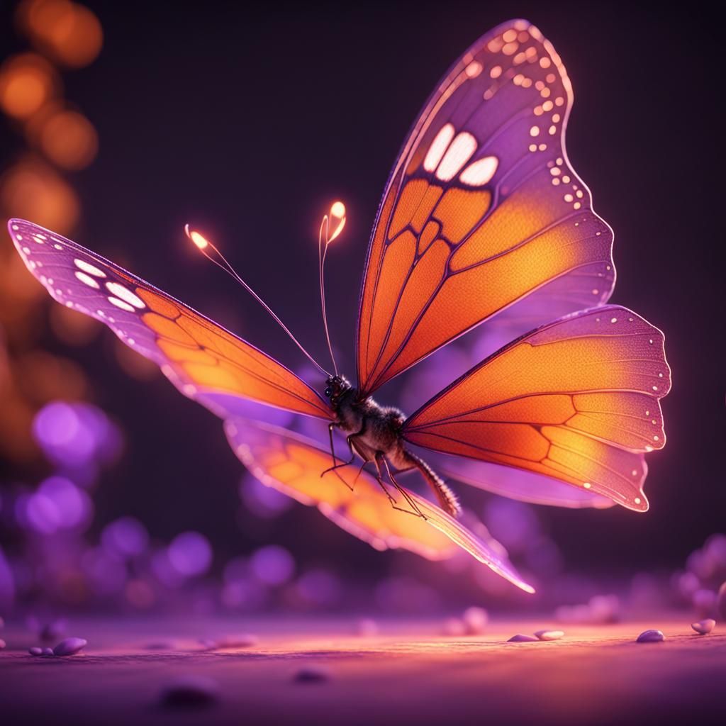 The Orange Butterfly glows purple