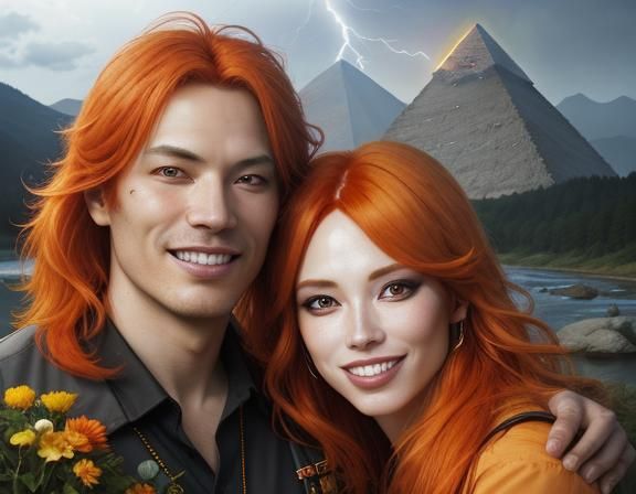 Woman with Orange Hair in Ethereal Landscape