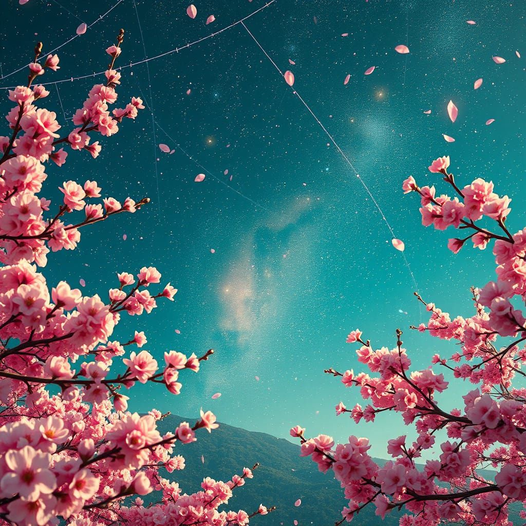 Whimsical Virgo Constellation Blooms in Cherry Blossom Sky