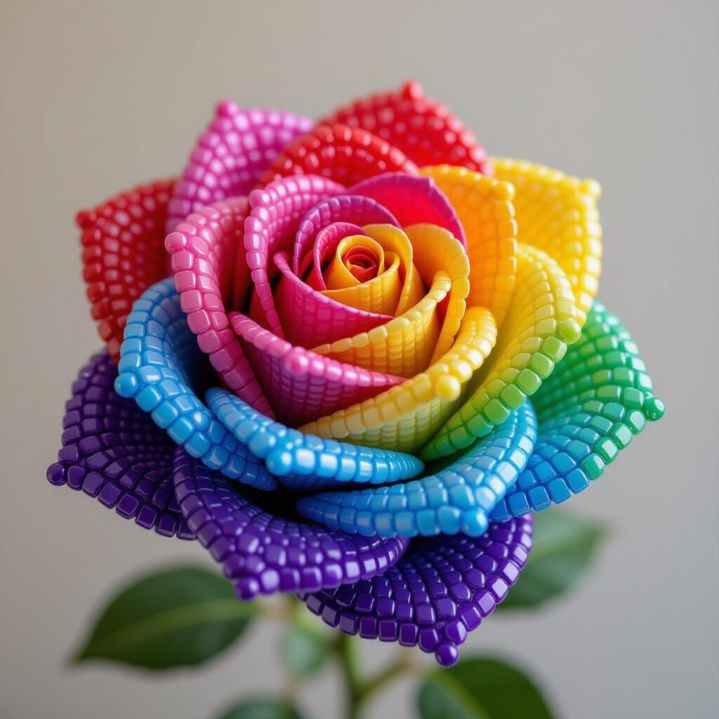 3D Beaded Rainbow Rose: Glass Bead Art