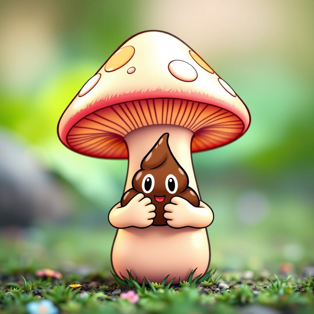 Whimsical Cartoon Mushroom Holds Hands with a Friend