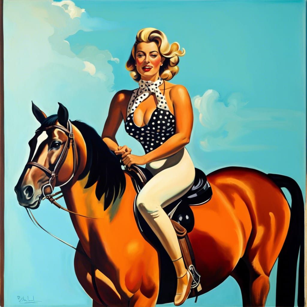 Surreal Blonde Actress on Horse in Dali Style