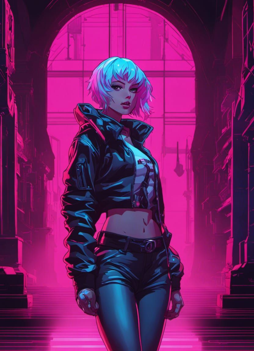 Synthwave Girl Portrait in Anime Style