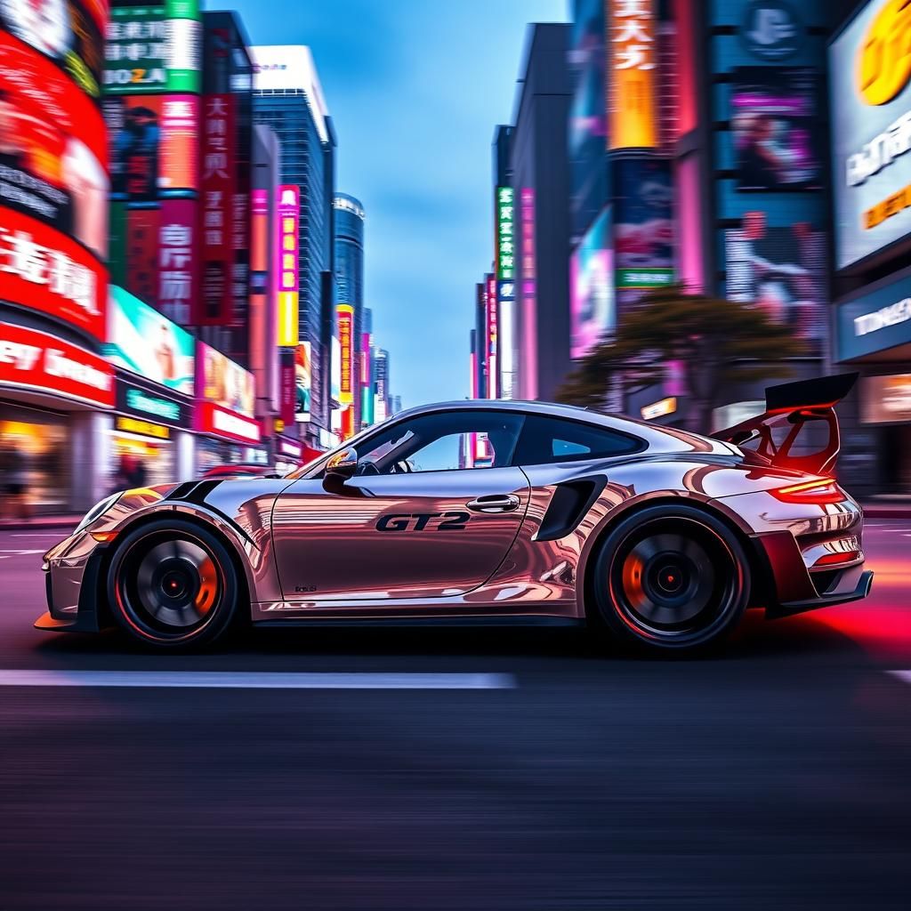 Porsche 911 GT2 RS in Neon Seoul at Dusk