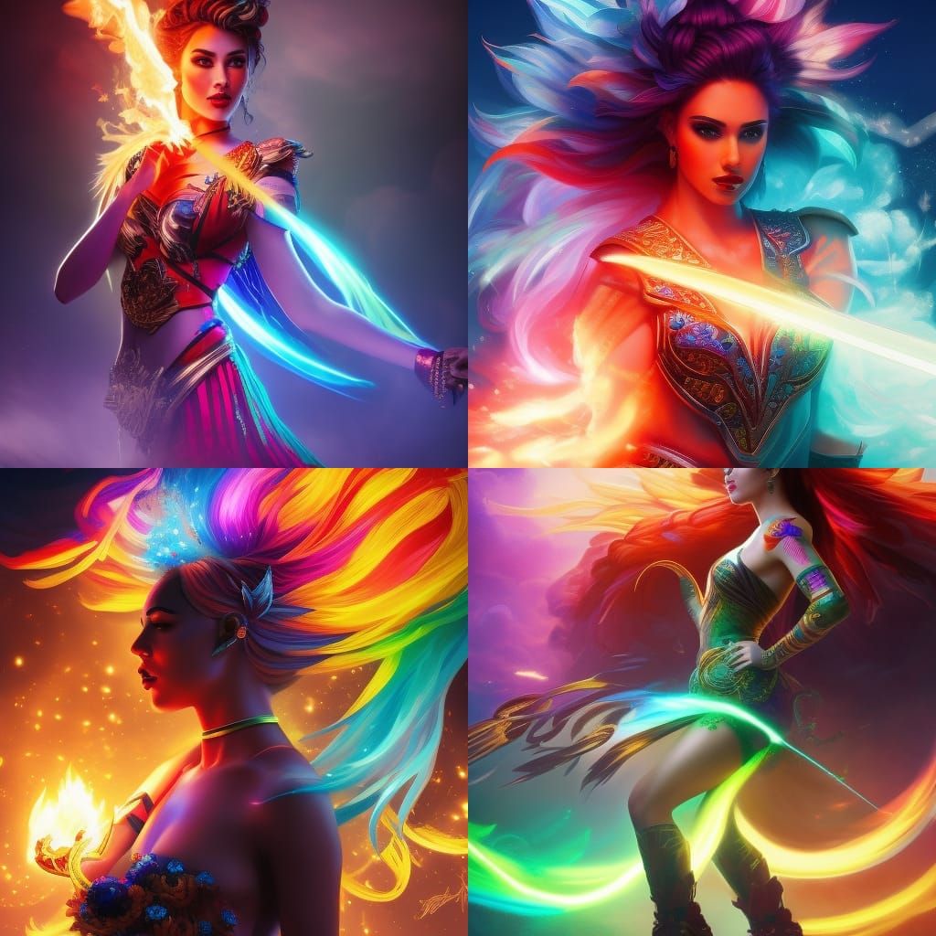 Rainbow Flame Warrior Digital Portrait