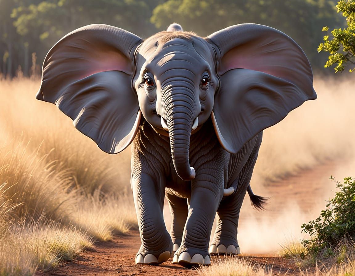 Dumbo on the Savannah Avoiding Danger