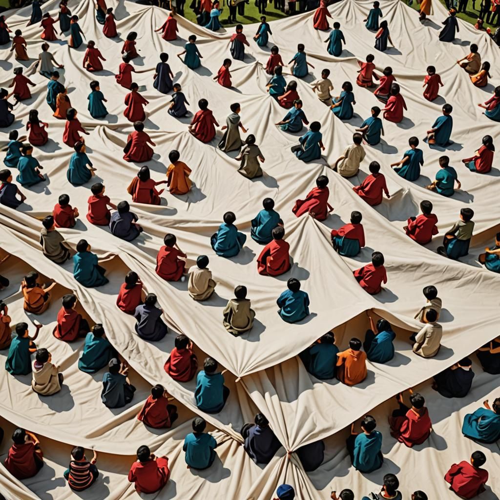 Children Flying on a Giant Cloth