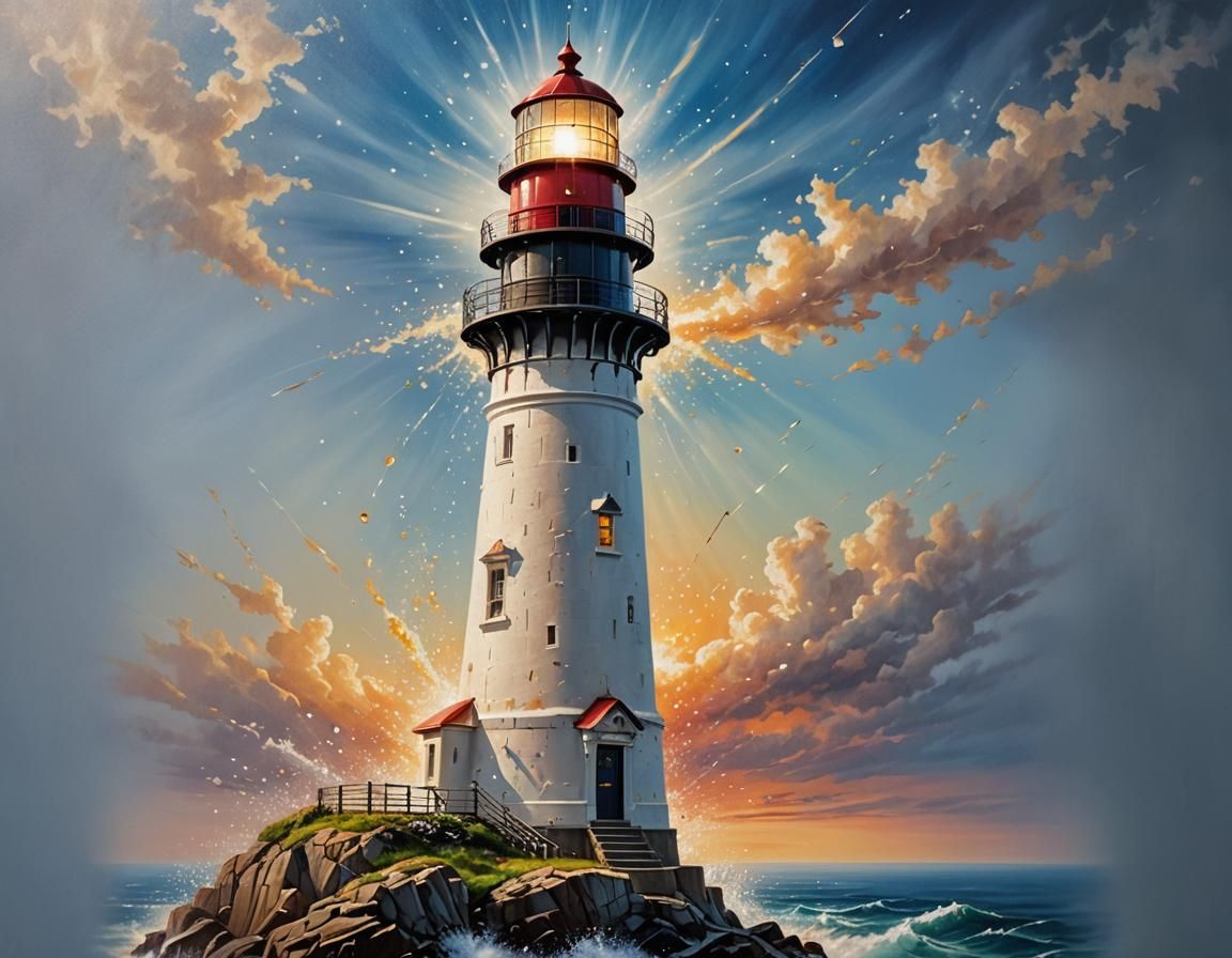 Hyperrealistic Diamond Painting of a Lighthouse
