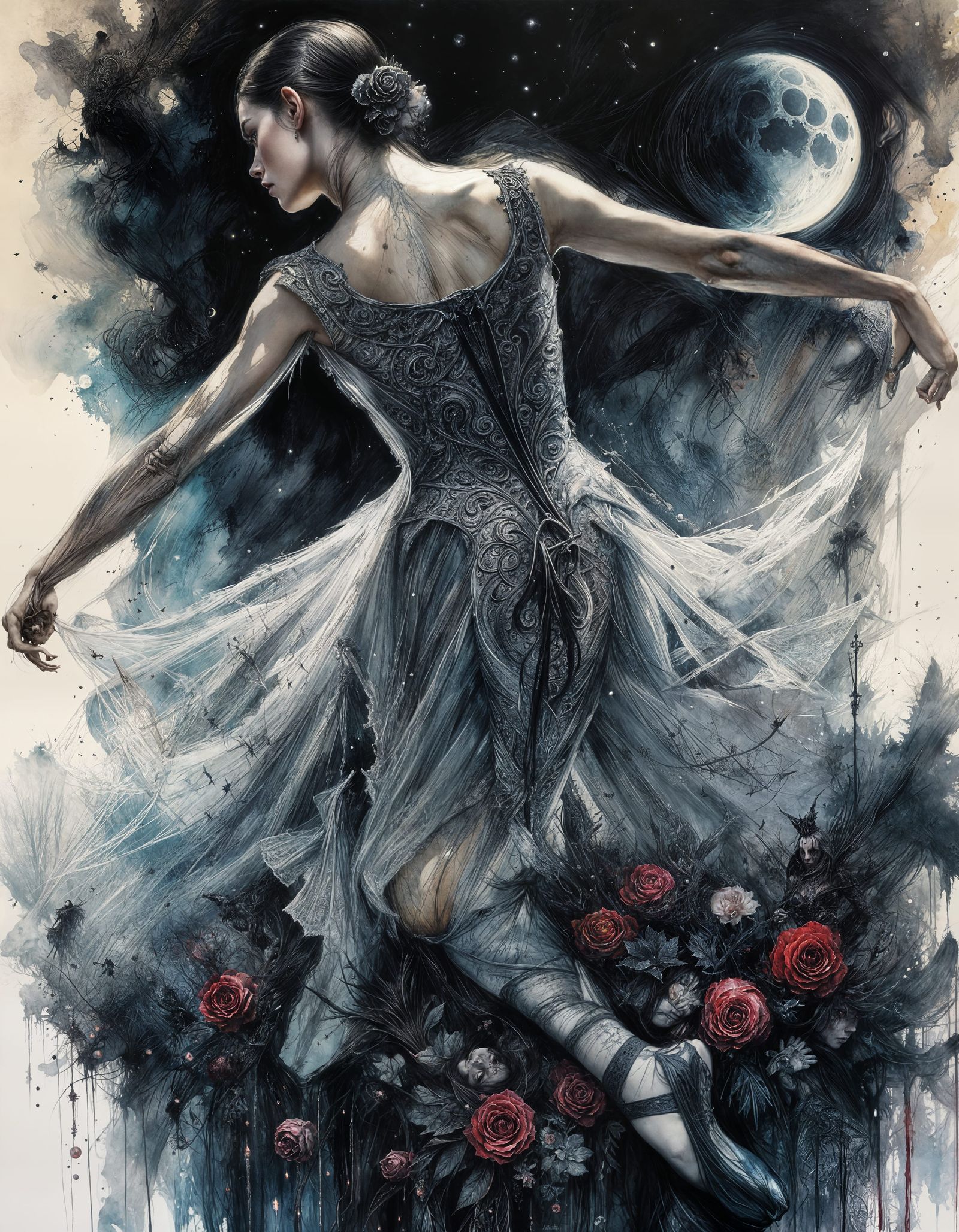 Demonic Ballerina in Graveyard: Hyperrealistic Dark Fantasy