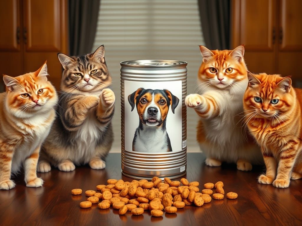 Felines Furious at Can Containing Canine Image