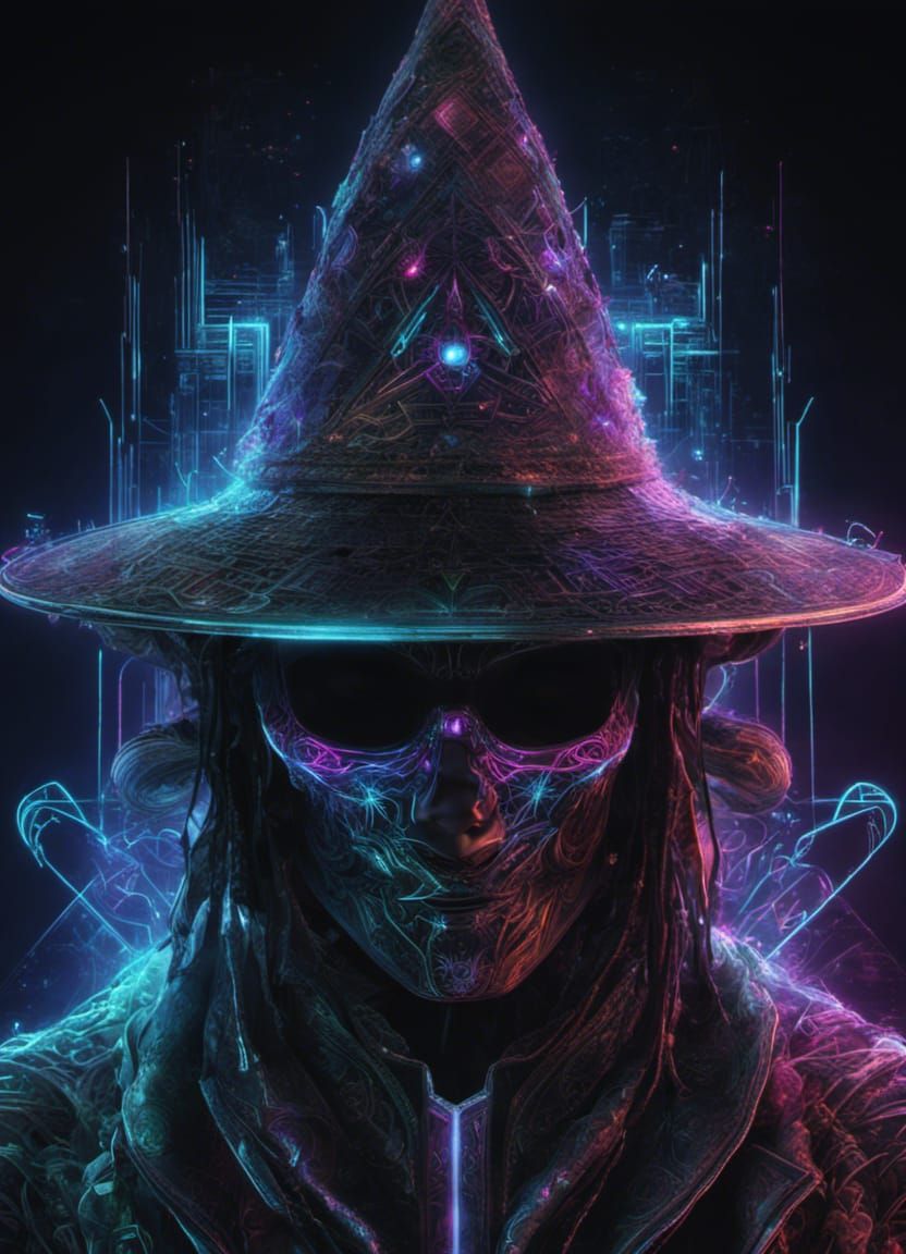 Dark Web Wizard in Cyberpunk Style Digital Art