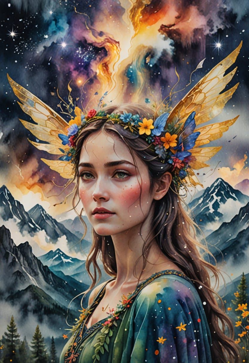 Goddess in Galaxy: A Watercolor Fantasy