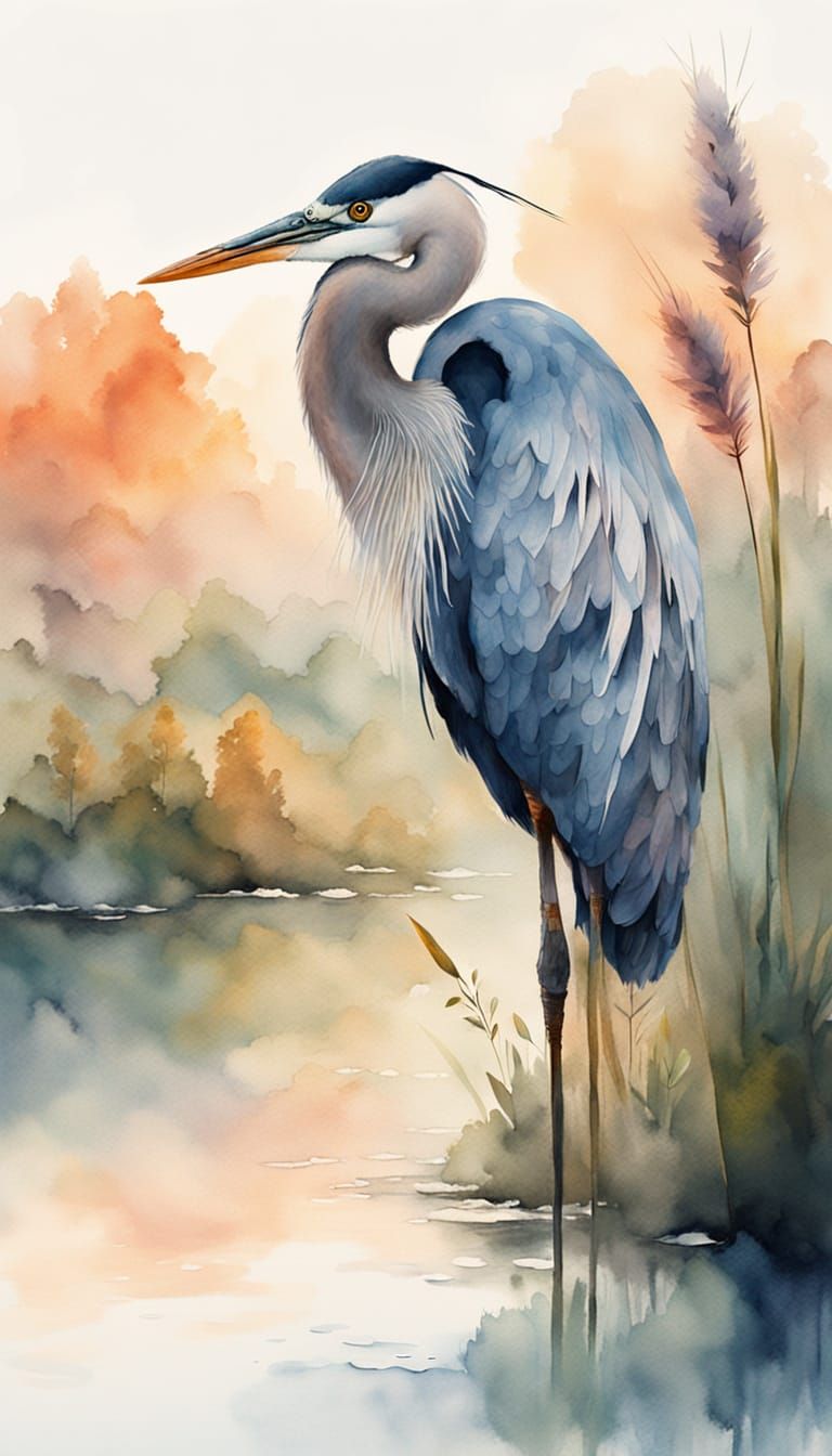 Dreamy Watercolor Landscape at Pond's Edge