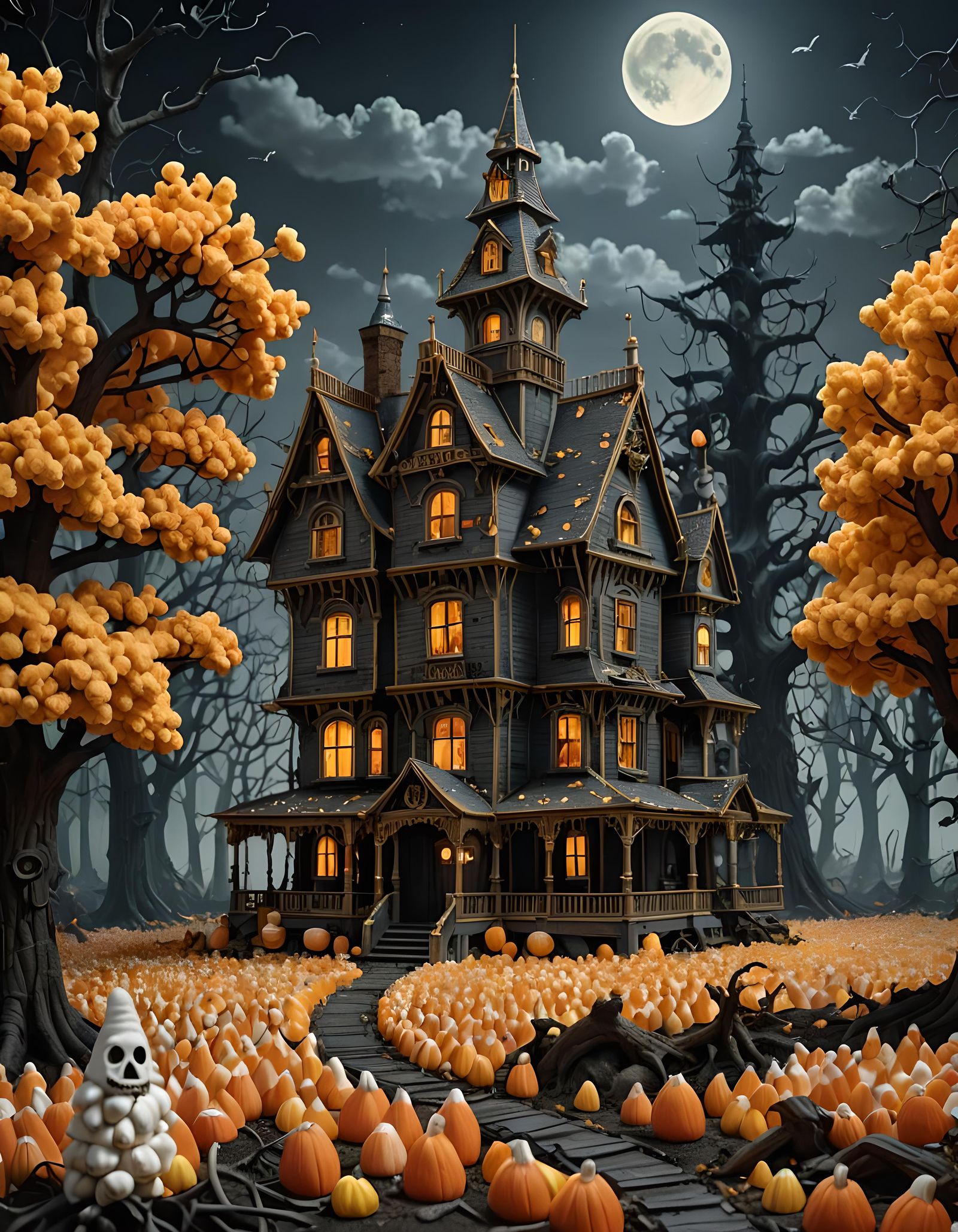 Steampunk Candy Corn Haunted House in Macro Photography