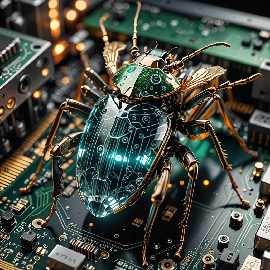 Crystal Mechanical Bug Plugging into Circuit Board