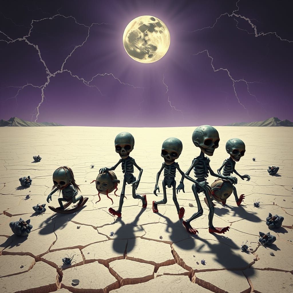 Haunting Surrealist Zombie Scene in Porcelain Desert