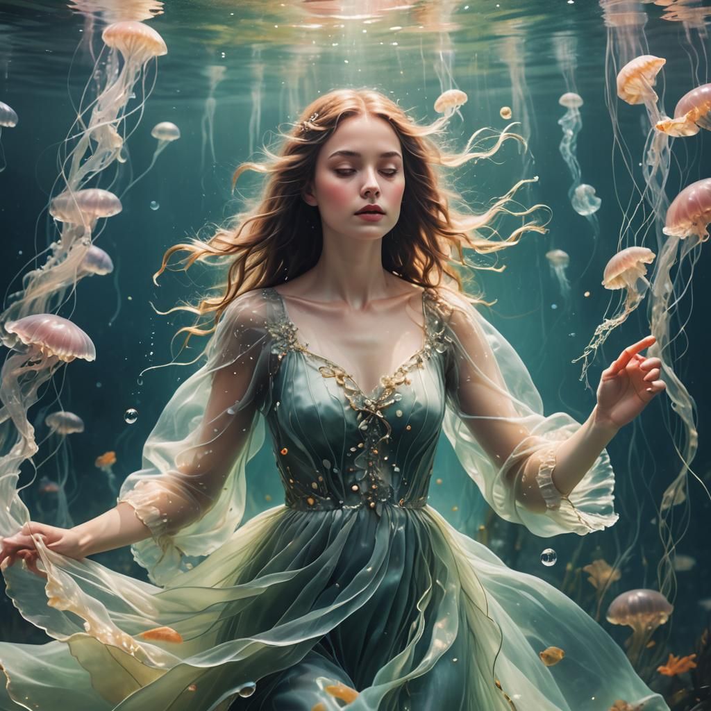 Ethereal Underwater Woman in Romantic Realism