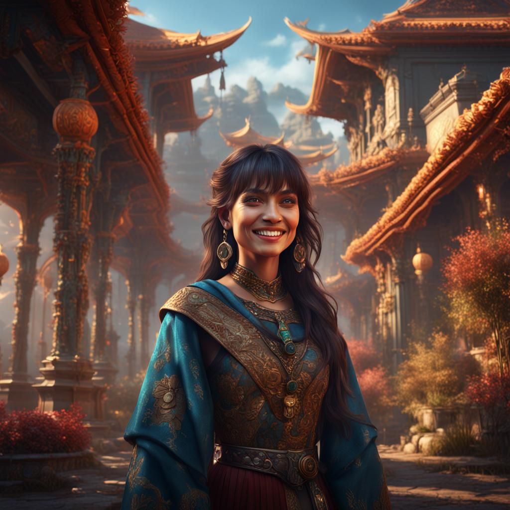 Beautiful Woman with Curtain Bangs: Fantasy Art