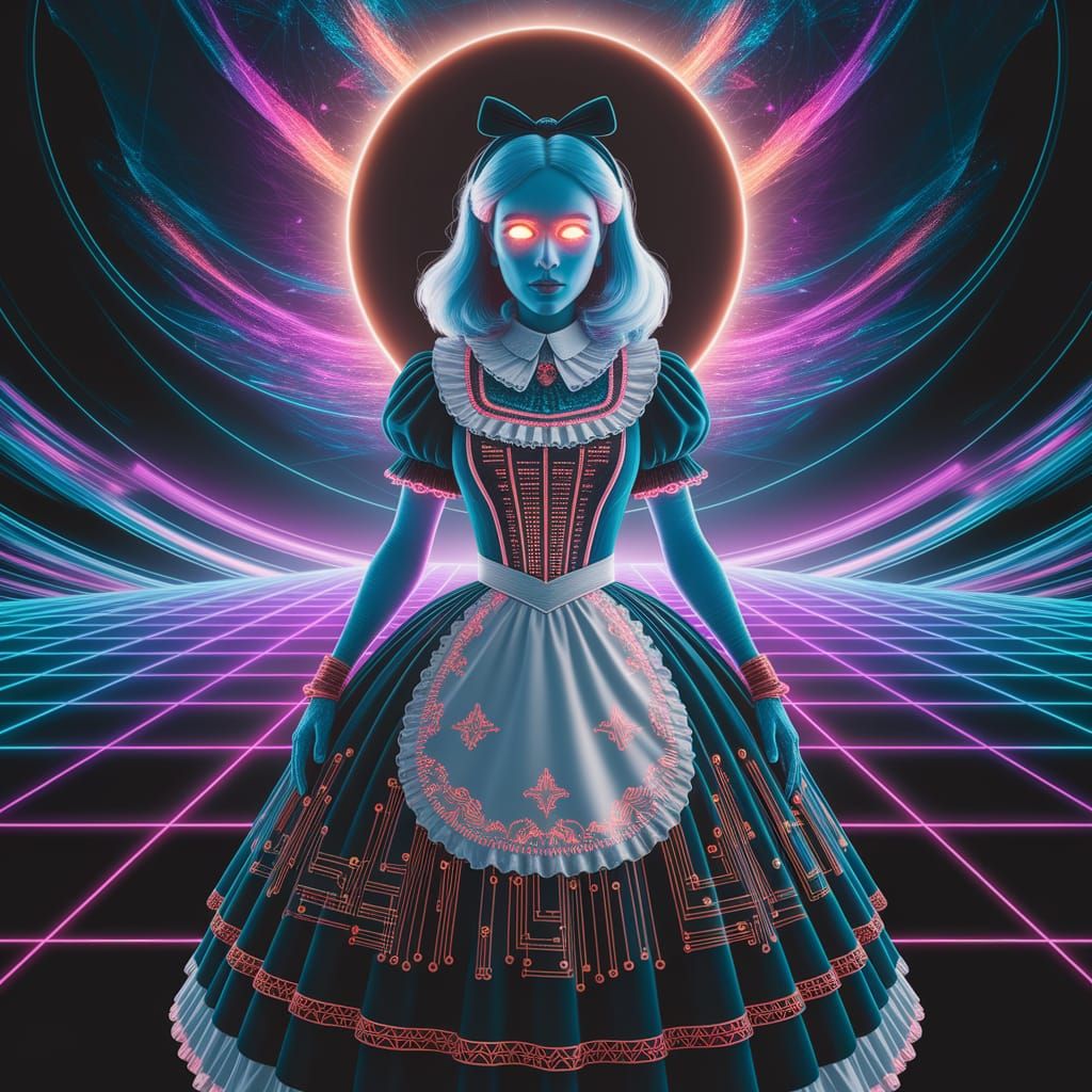 Cybernetic Alice at the Portal to Wonderland