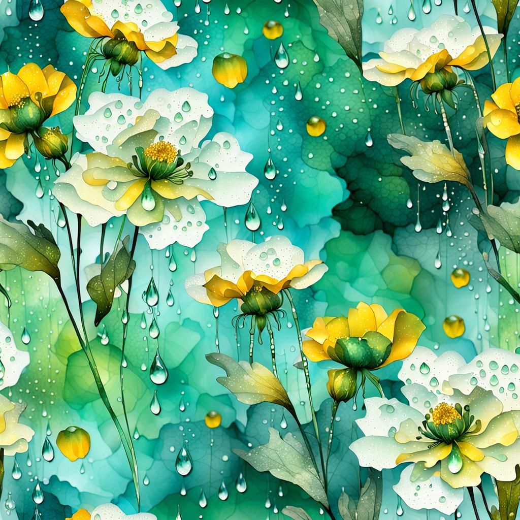 Dark Sage Abstract Alcohol Ink Splatter Flowers, Digital Seamless Paper, Glistening 3d Antique White Parchment Paper Bac...