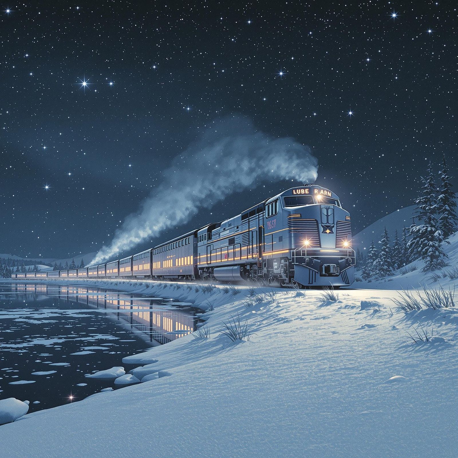 Train Journey Through Snowy Landscape at Night