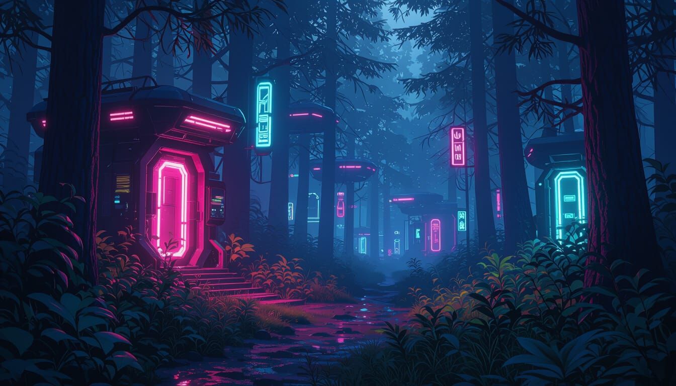 Cyberpunk Forest Serenity in a Futuristic Style