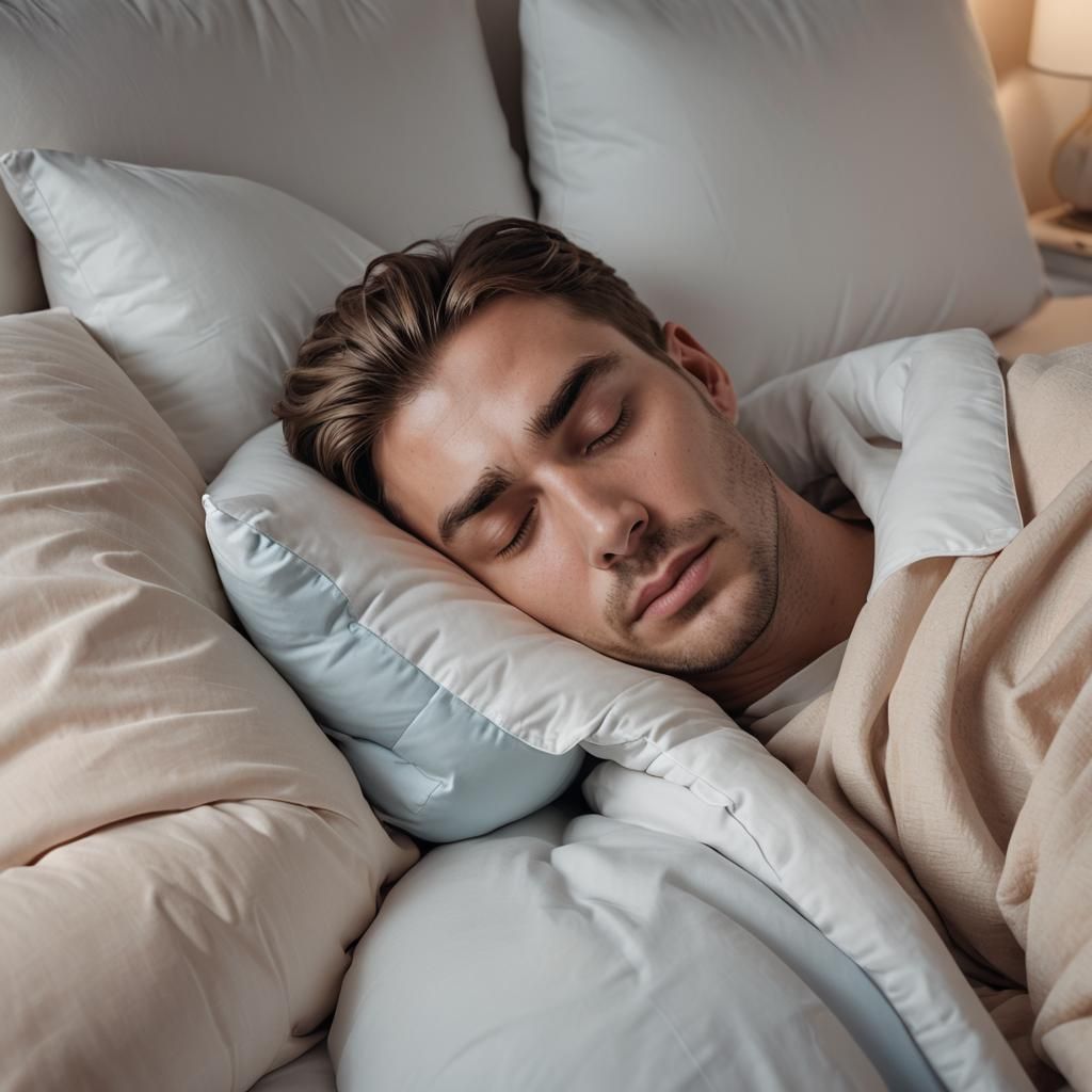 Photorealistic Image of Man Asleep in White Bed