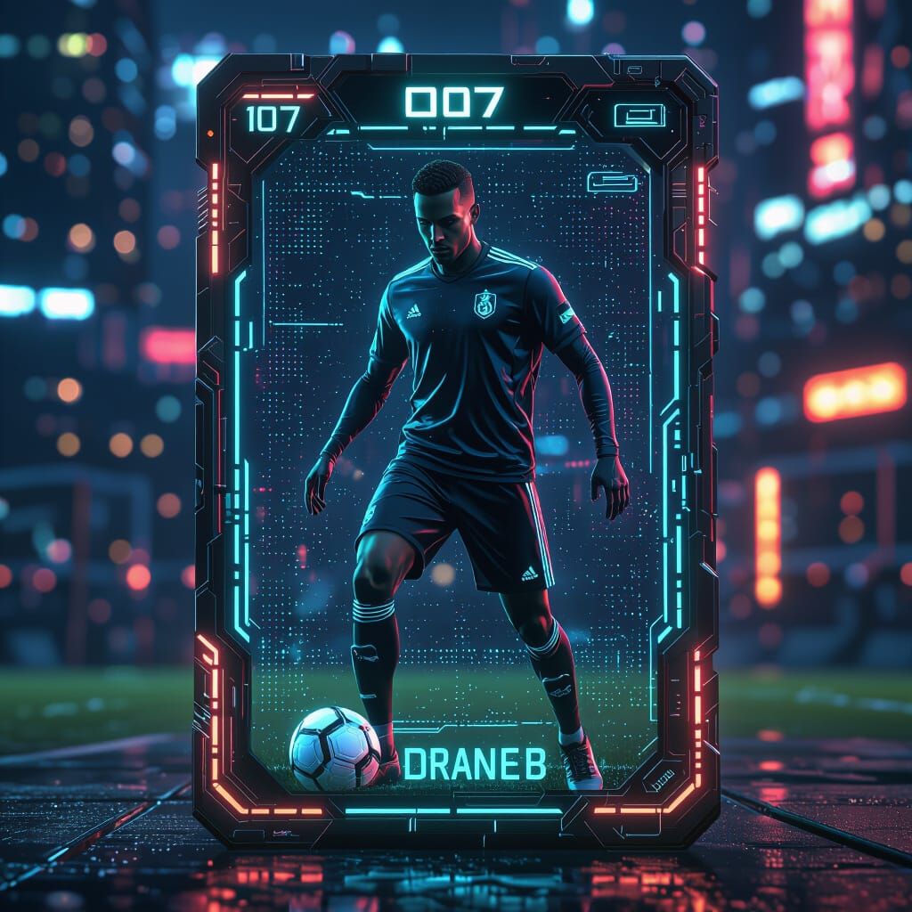 Futuristic Soccer Player Card in Cyberpunk Style