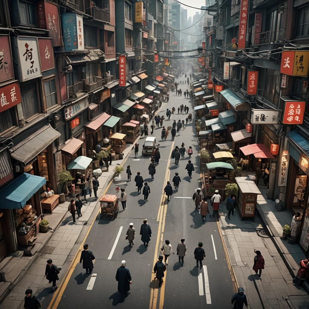 Myeong-dong Street Scene, Detailed Matte Painting