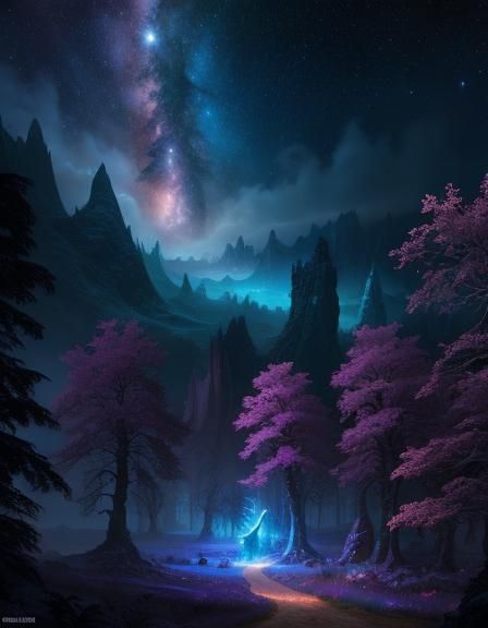 Magical Unicorn in Fantastical Forest Digital Painting