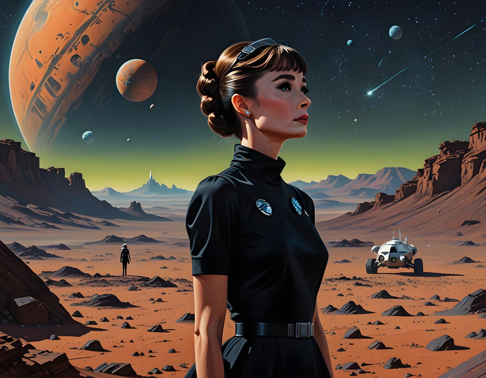 Audrey Hepburn on Mars Gazing at Earth