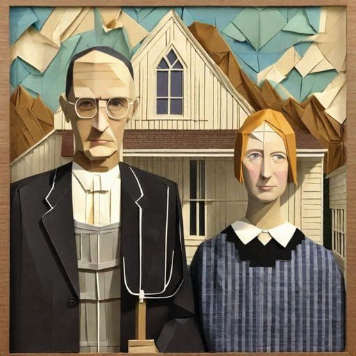 American Gothic in Origami Style