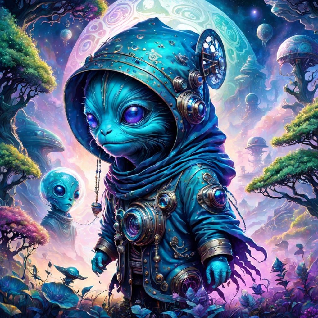 Cute Alien Baby in Ethereal Cosmic Mist