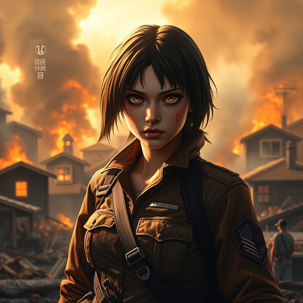 Mikasa Survey Corps Warrior in Ruined Landscape