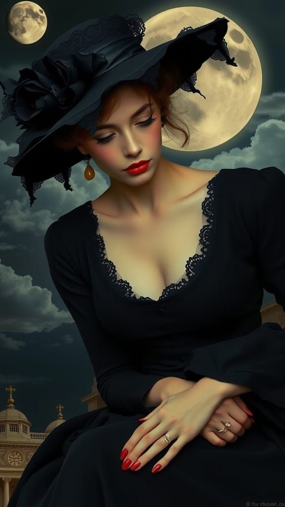 Victorian Woman in Mourning: Surreal Dreamscape