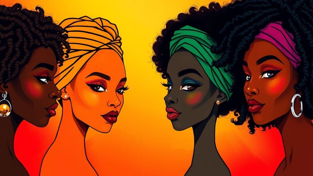 Surreal Skin Tone Gradient Background with Abstract Black Wo...