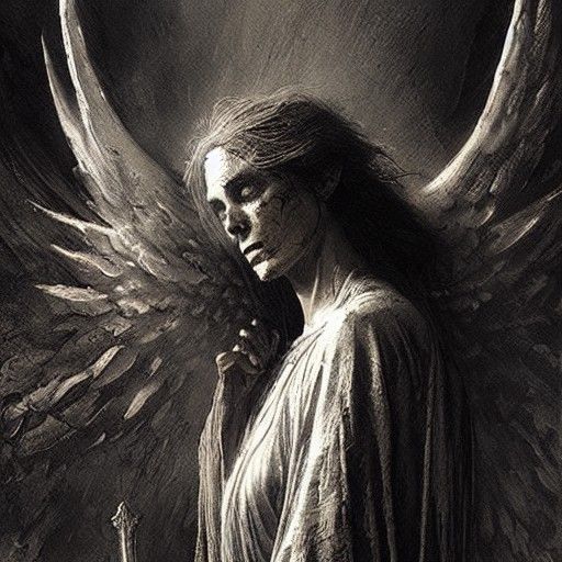 Horrific Angel of Vengeance in Dark Engraving Style