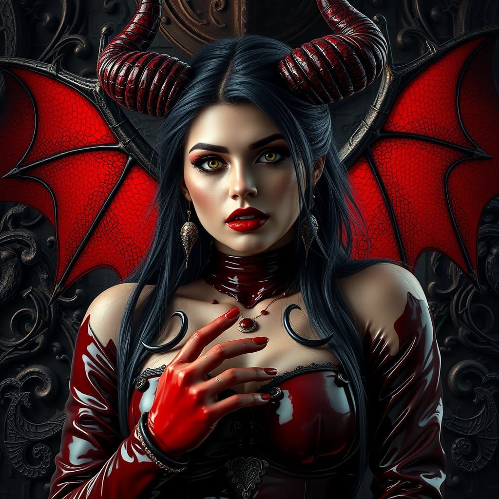 Hyperrealistic Devil Mistress in Latex Costume