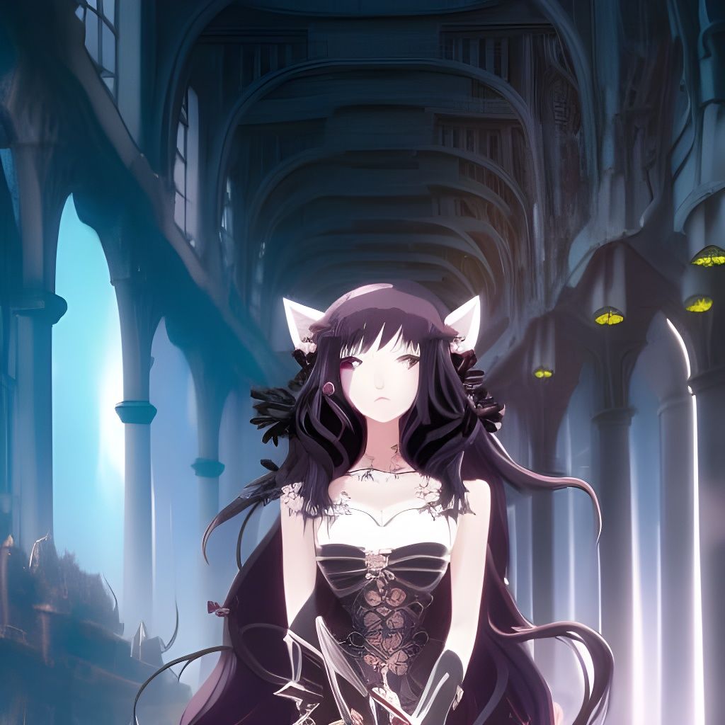 Gothic Skeleton Cat-Girl: Anime Key Visual Art
