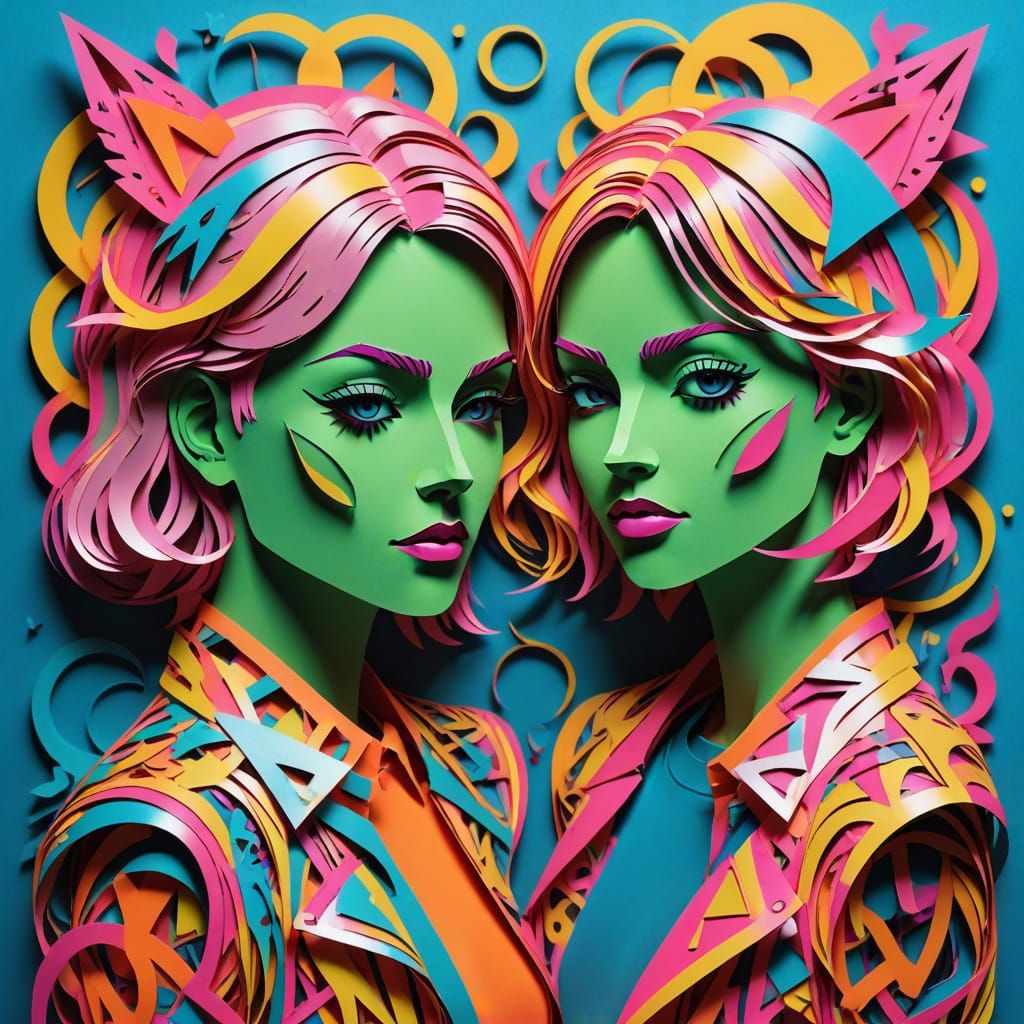 Kirigami Paper Art of Slapstick Disaster in Neon