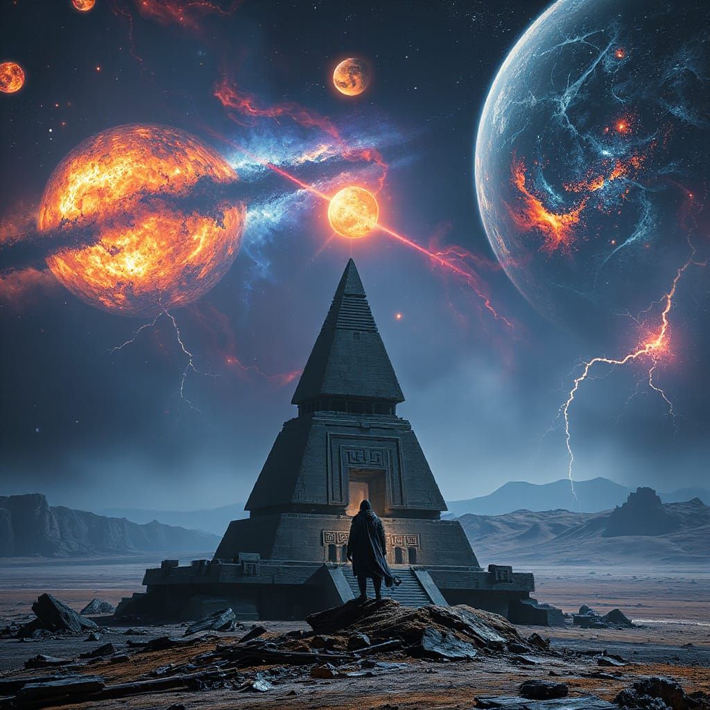 Alien Ziggurat in Wasteland, Science Fiction Concept Art